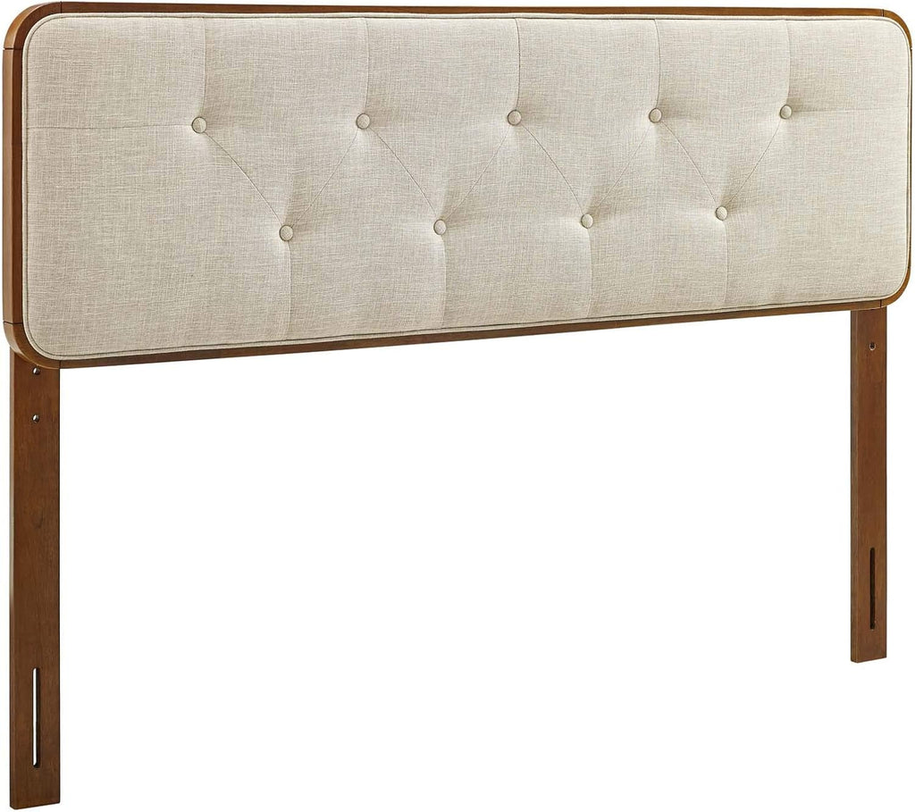 Modway MOD-6234-WAL-BEI Collins Tufted Queen Fabric and Wood Headboard, Walnut Beige