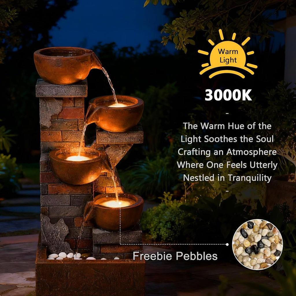 5 Tiers Water Fountain Outdoor Garden - 33.5' H Shape K Indoor Waterfall Fountain with LED Lights for Patio, Balconies, Lawns, Deck, Porch Backyard and Home Art Decor
