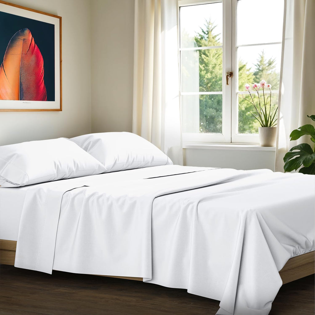 100% Egyptian Cotton Queen Size Sheets Set - Luxury 1200 Series Signature Collection Egyptian Cotton Sheet (4 PC, White), Soft Cooling, Sateen Weave, 17' Deep Pocket Hotel Bed Set
