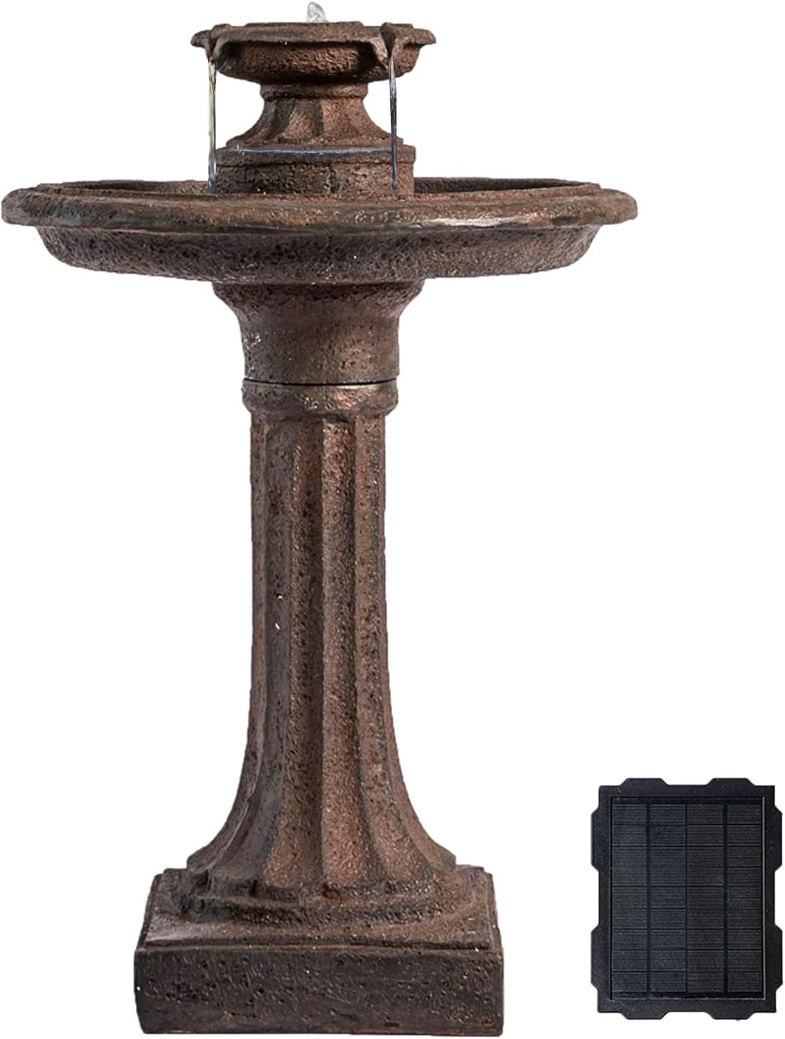 XBrand 28' Solar Powered Outdoor Bird Bath Water Fountain, Resin Fountain with Solar Panel, Brown