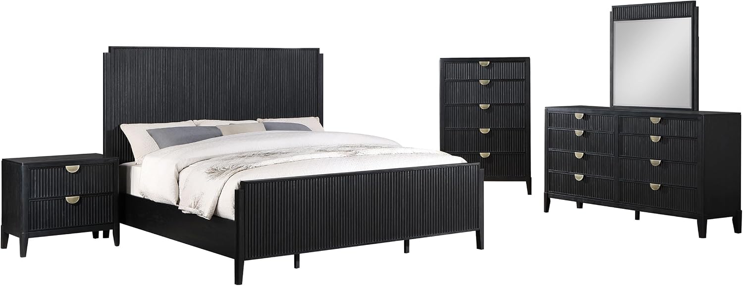 Coaster Home Furnishings Brookmead Transitional 5-Piece Bedroom Set Queen Size Panel Bed Frame 60-inch Headboard Black 224711Q-S5