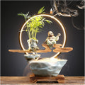 Ceramics Indoor Water Fountains Home Lucky Circulation Flowing Water Ornament Living Room Desktop Office Fountain with Mist and Backflow Incense Holder (Color : E)