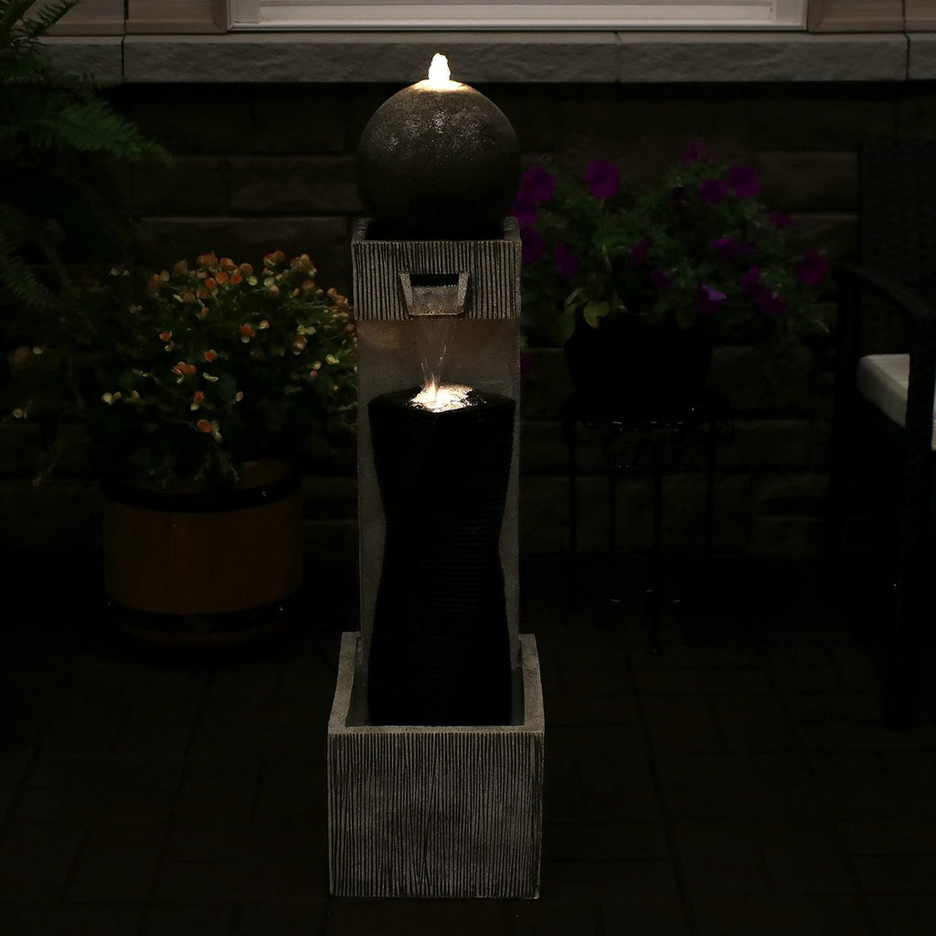 Sunnydaze Modern Artistry 35-Inch Outdoor Water Fountain - LED Lights - Electric Submersible Pump with Adjustable Flow