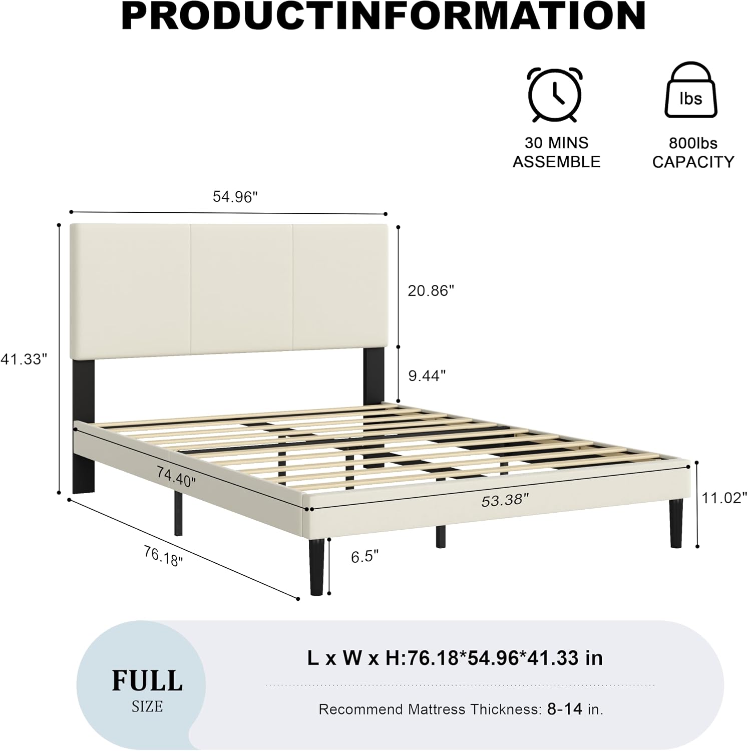 Full Size Bed Frame with Headboard, Velvet Upholstered Platform Bed Frame, Sturdy Slatted Support for Springless Mattresses, Silent Operation, Easy to Assemble, Beige