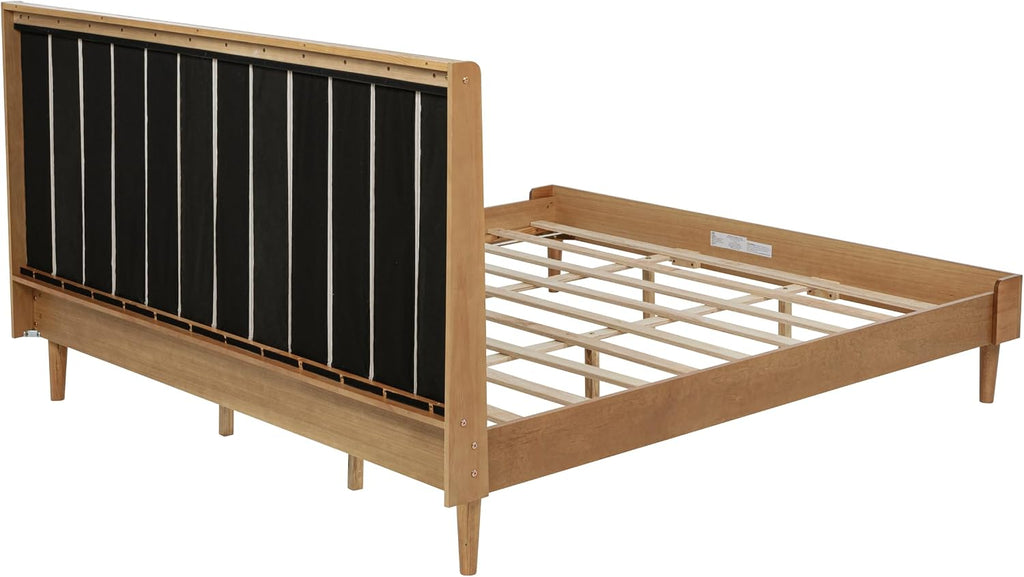 JIVOIT King Size Platform Bed with Piano Key Style Upholstered Headboard, Wood Bed with Strengthened Bed Frame, Wood Slats Support, No Box Spring Needed