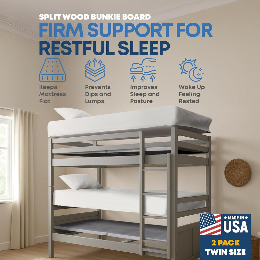 Greaton, Premium 38mm Split Wood Bunkie Board Twin Size Bed Frames - 2-Piece Under Mattress Support Board, Fully Assembled, Fabric Ventilation Cover - Replaces Wooden Slats or Box Spring(Pack of 2)