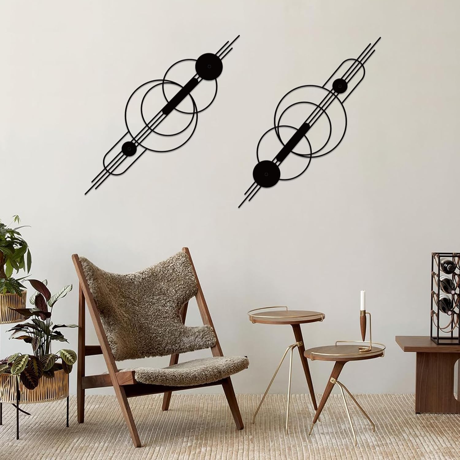 ruelen 2 Pcs Small Metal Abstract Wall Art, Modern Minimalist Wall Decor Single Line Art Metal Vertical Wall Decor Geometric Wall Hanging Sculptures for Home Bedroom Living Room, 39.37 x 12.8 Inch