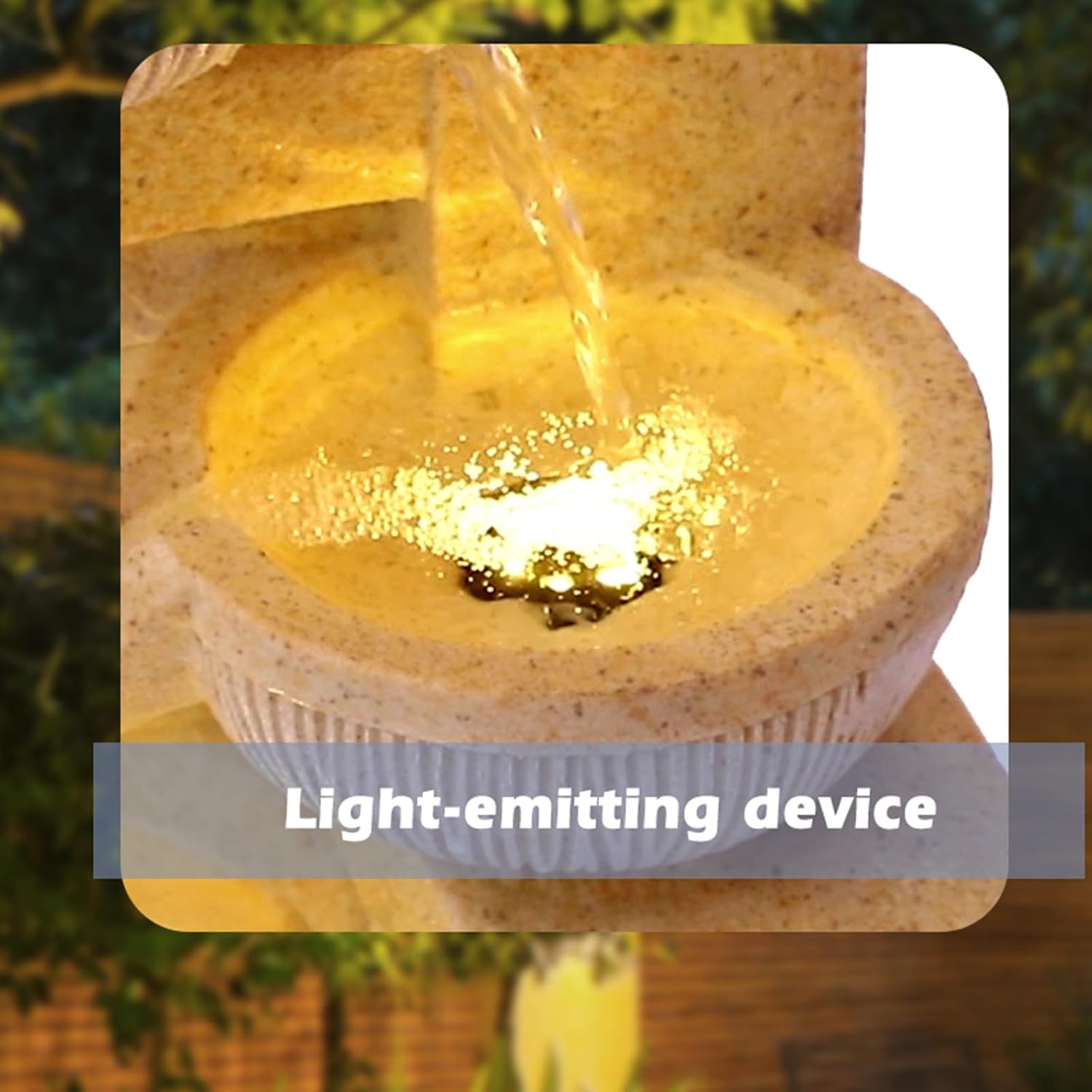 4-Tier Outdoor Indoor Water Feature Fountain, 32' H Indoor Cascading Waterfall with 3 LED Lights, Floor Standing Garden Fountain for Garden, Deck, Backyard, Patio, Yard (Yellow)
