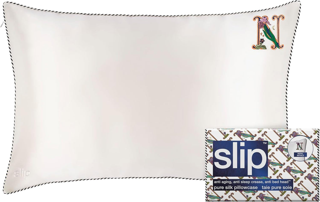 slip The Original Queen Pure Silk Pillow Case - 100% Pure 22 Momme Mulberry Silk - Queen Standard Size - Anti-Aging, Anti-BedHead, Anti-Sleep Crease, Initial Collection: Letter N (20' x 30')
