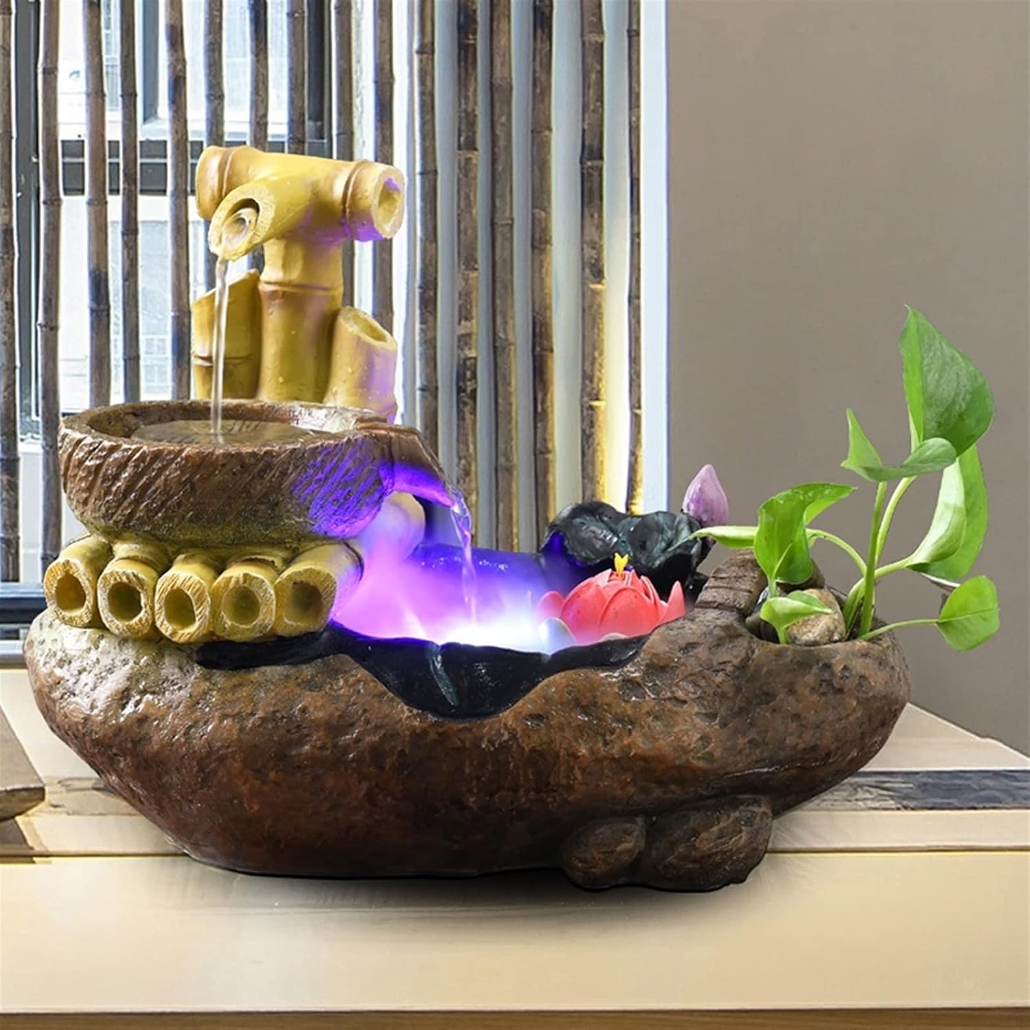 Indoor Water Fountain Tabletop Fountains Indoor Desktop Fountain Ornaments Office Landscaping Flowing Water Fountain Atomizing Humidifier Micro-Landscape Home Decorations Meditation Fountain