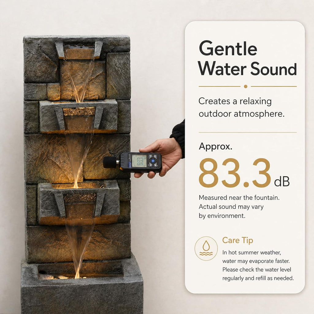 Bumilgar 32.28' H 4-Tier Indoor/Outdoor Modern Water Fountain with Led Lights and Pump, Outdoor Freestanding Cascading Waterfall - Suitable for Garden, Patio, Porch, Yard and Outdoor Decor