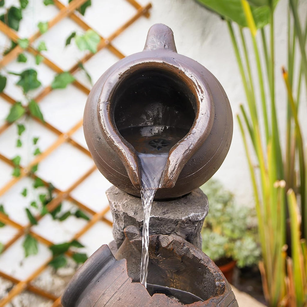 45.67''H Water Fountain Outdoor with Planter Pot 5 Tiers Cascading Waterfall Garden Fountains Indoor LED Lights Water Feature Decor for Porch Patio Backyard Deck