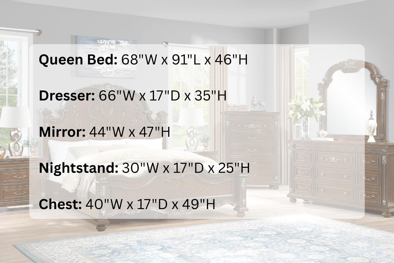 First of a Kind Isabella Traditional 5 Piece Queen Bedroom Set with Upholstered Tufted Headboard Elegant European Inspired Design Coordinated Furniture Collection