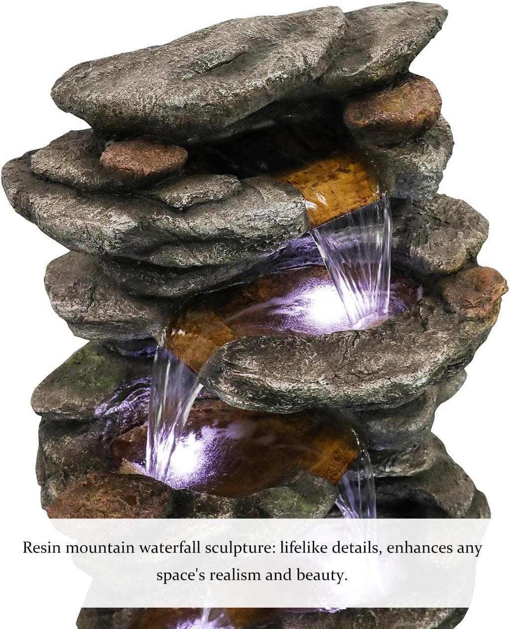 SunJet 40' High 6-Tiers Cascading Rock Outdoor Water Fountain with LED Lights - Large Outdoor Fountains and Waterfalls for Garden or Patio, Yard, and Deck Decor, Featuring Natural Stone Look