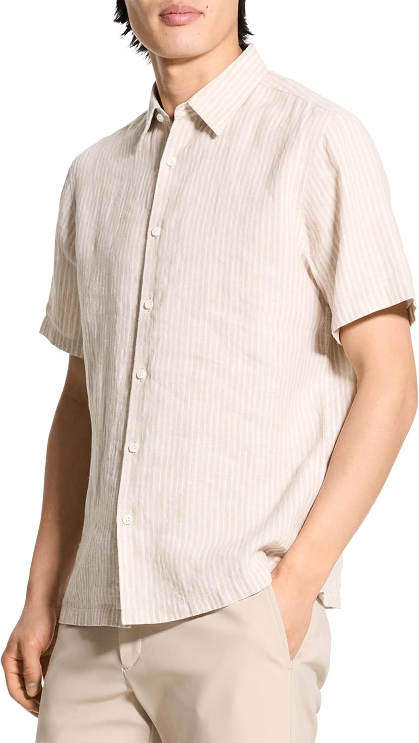 Theory Men's Theory Men's Irving Short Sleeve Button Down Woven in Summer Stripe Linen
