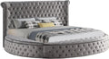 First of a Kind Tufted Velvet Platform Storage Bed, Circle Bed Frame with Button Tufting and Storage Compartments in Rails and Footboard (Grey, Eastern King)