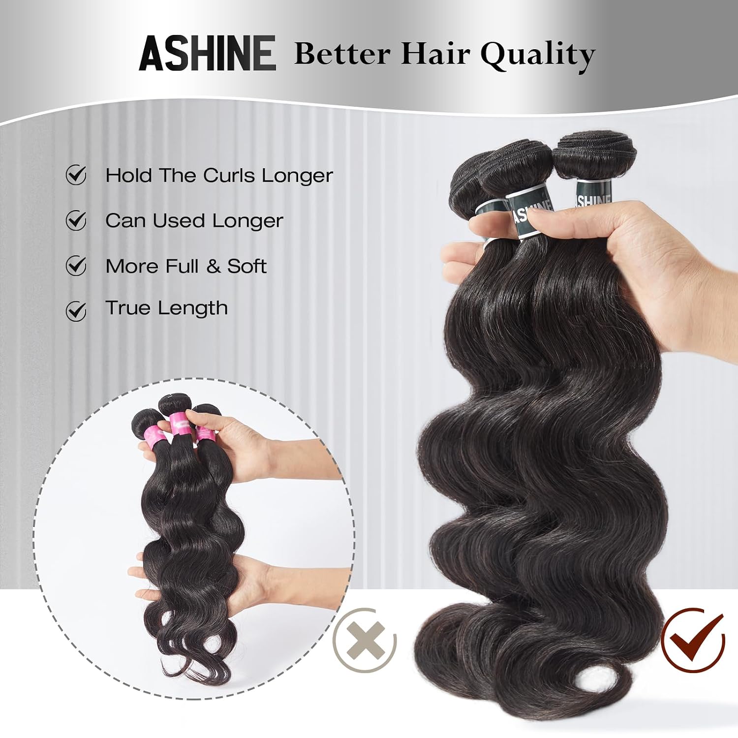 ASHINE Human Hair Bundles Body Wave, Unprocessed Cambodian Raw Hair Bundles for Women Natural Black 20 22 24 Inch, Keep Soft and Silky After Multiple Washes
