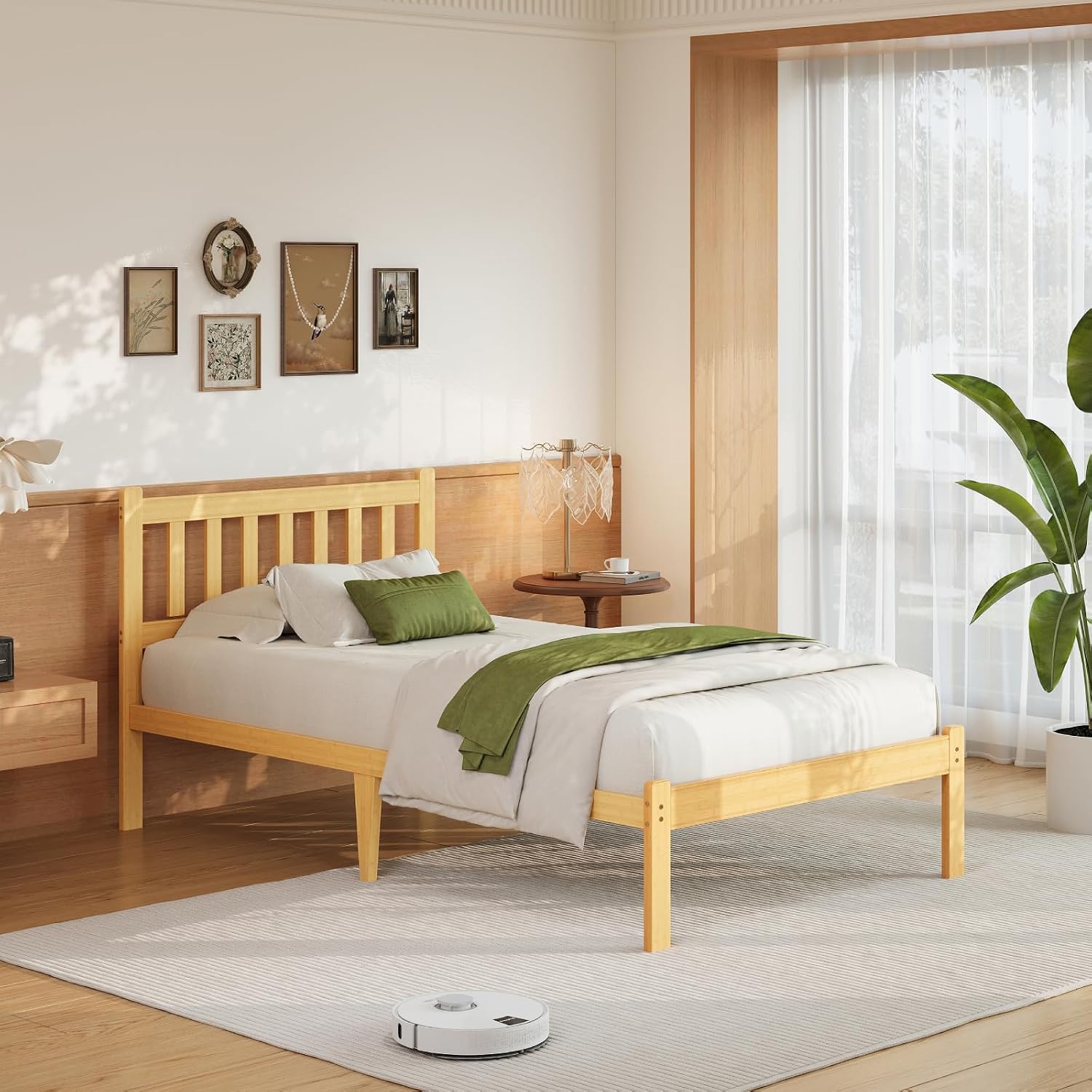 Askeld Wood Twin XL Bed Frame with Headboard, 14 Inch High Solid Bamboo Platform Bed No Box Spring Needed, Mid-Century Heavy Duty Bedframe, Easy Assembly, Noise Free