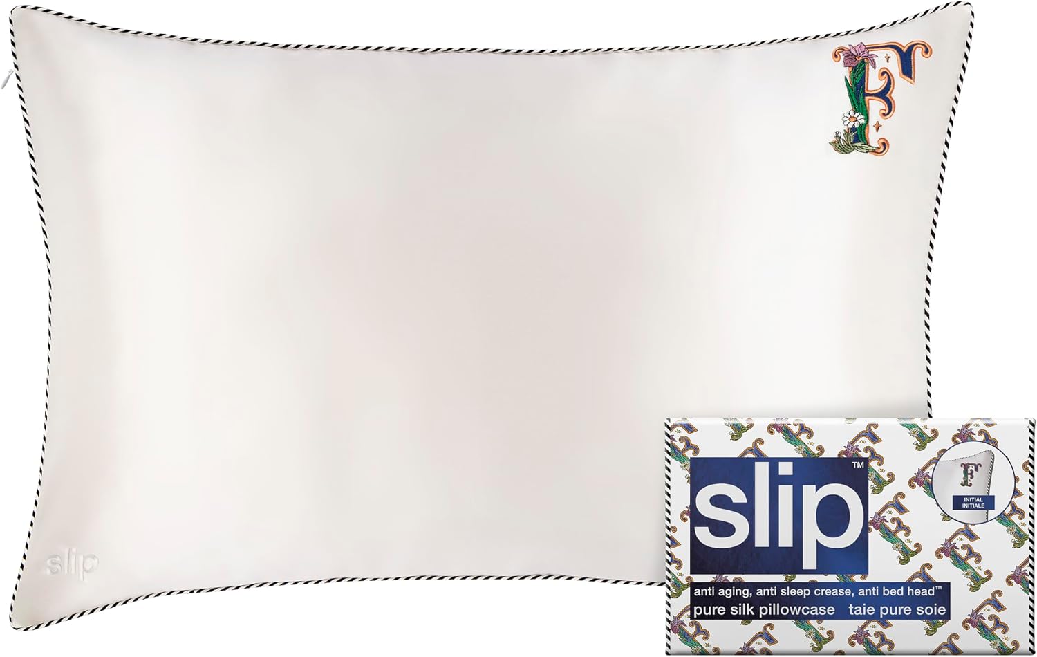 slip The Original Queen Pure Silk Pillow Case - 100% Pure 22 Momme Mulberry Silk - Queen Standard Size - Anti-Aging, Anti-BedHead, Anti-Sleep Crease, Initial Collection: Letter F (20' x 30')
