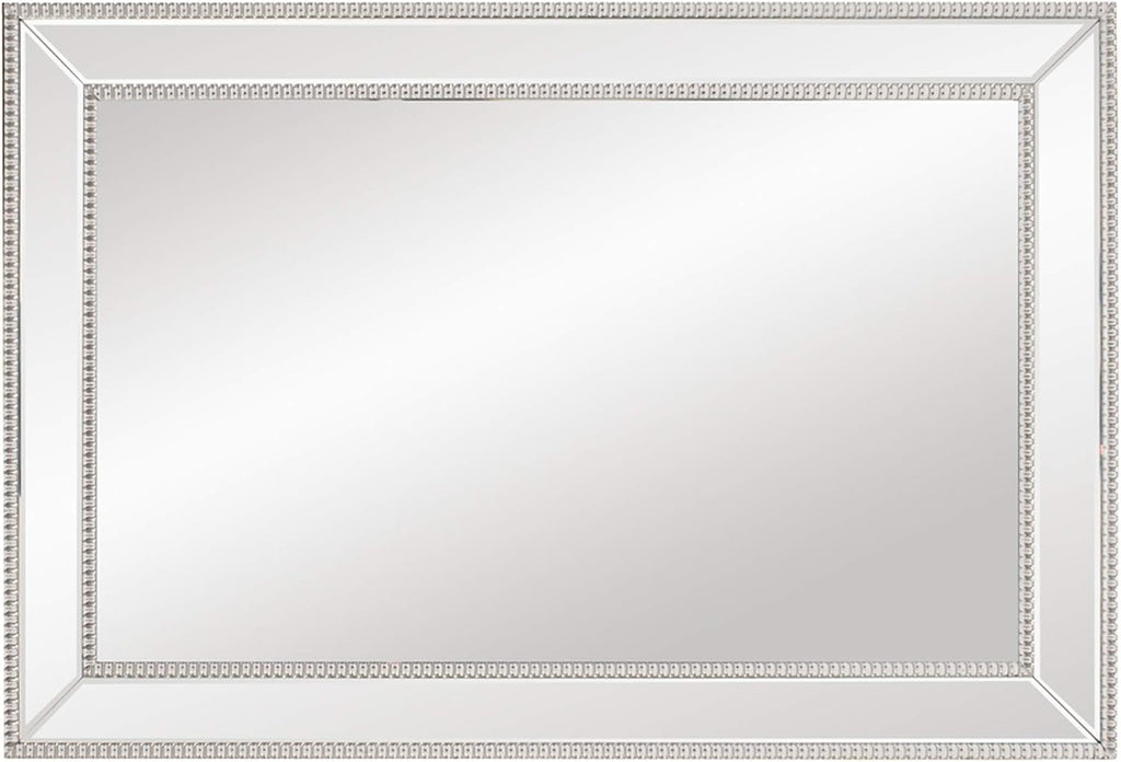 Howard Elliott Collection Gemma Hanging Large Rectangular Wall Mirror, Modern Glass Frame Mirror with Silver Beaded Trim, Accent Vanity Mirror for Living Room, Entryway and Bathroom, 48 x 32 Inch