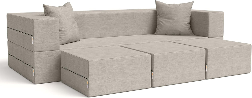 Jaxx Zipline Convertible Sleeper Sofa & Three Ottomans/California King-Size Bed, Dove Grey