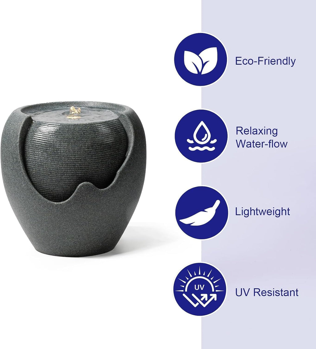 16.93' H Outdoor Water Fountain Made with Eco-Friendly Recyclable Materials, Polyethylene Round Bubbler Water Fountain Outdoor, Garden Decor with LED Light for Patio, Porch, Backyard (16.93')