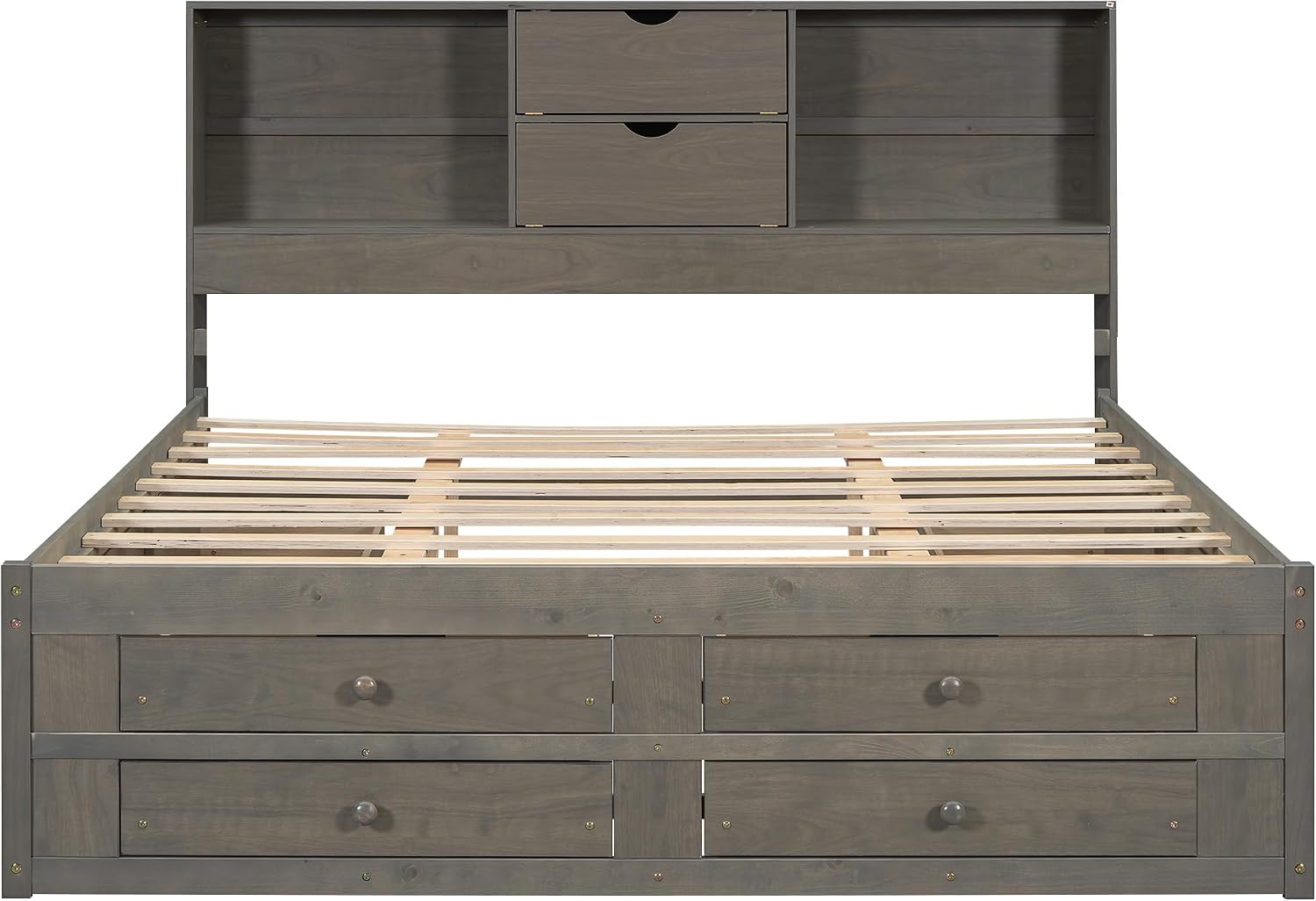 VilroCaz Wood Queen Size Platform Bed with Storage Headboard, Modern Platform Bed Captain's Bed Frame with 8 Drawers, Sturdy Slats Support, Maximize Space