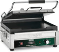 Waring Commercial Panini Press with Timer, Flat Cast Iron Plates, 14.5' x 11' Cooking Surface, 570°F Adjustable Thermostat, for Sandwiches up to 3' Thick, Professional Kitchen Grill, 120V, WFG250T