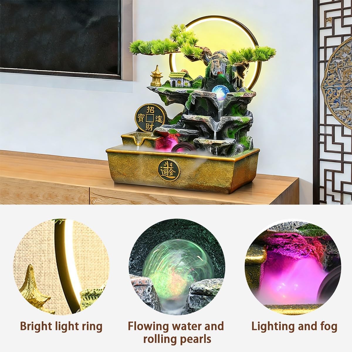 Table Fountain, Waterfall Tabletop, Fountains Indoor, Water Fountain Indoor Decoration, Relaxing Nature Feeling, for Office, Bedroom, Living Room