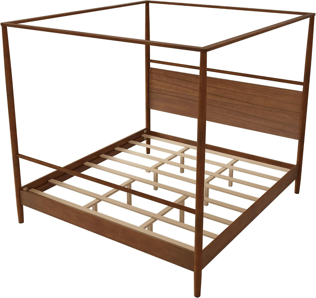 King Size Canopy Bed Frame with Headboard, Four-Poster Wood Platform Bed, No Box Spring Needed (King)