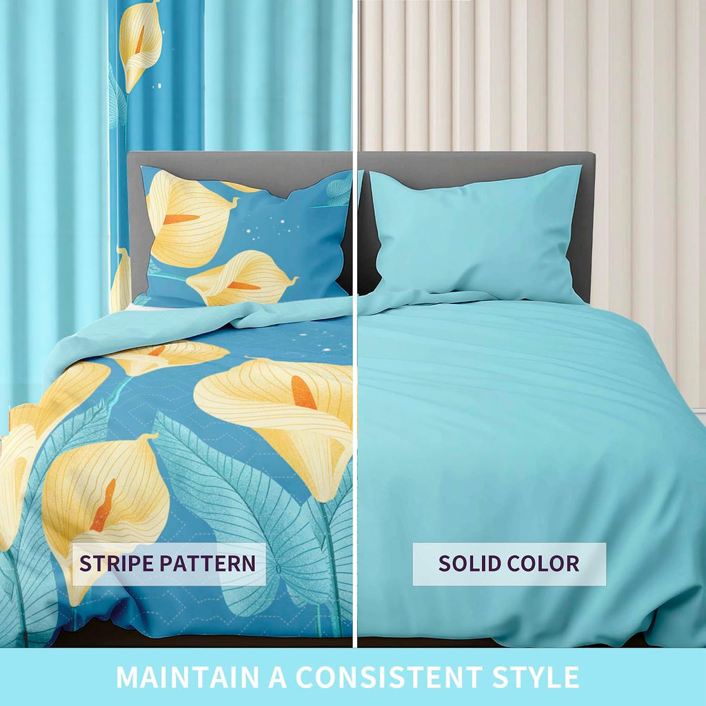 Deepsleep California King Bedspread Set 9 Pieces, All Season Luxury Bed in a Bag for Bedroom, with 2 Pillowcases and 6 Curtains, Ultra-Soft Microfiber for Complete Bedroom Decor, Yellow Calla Lily