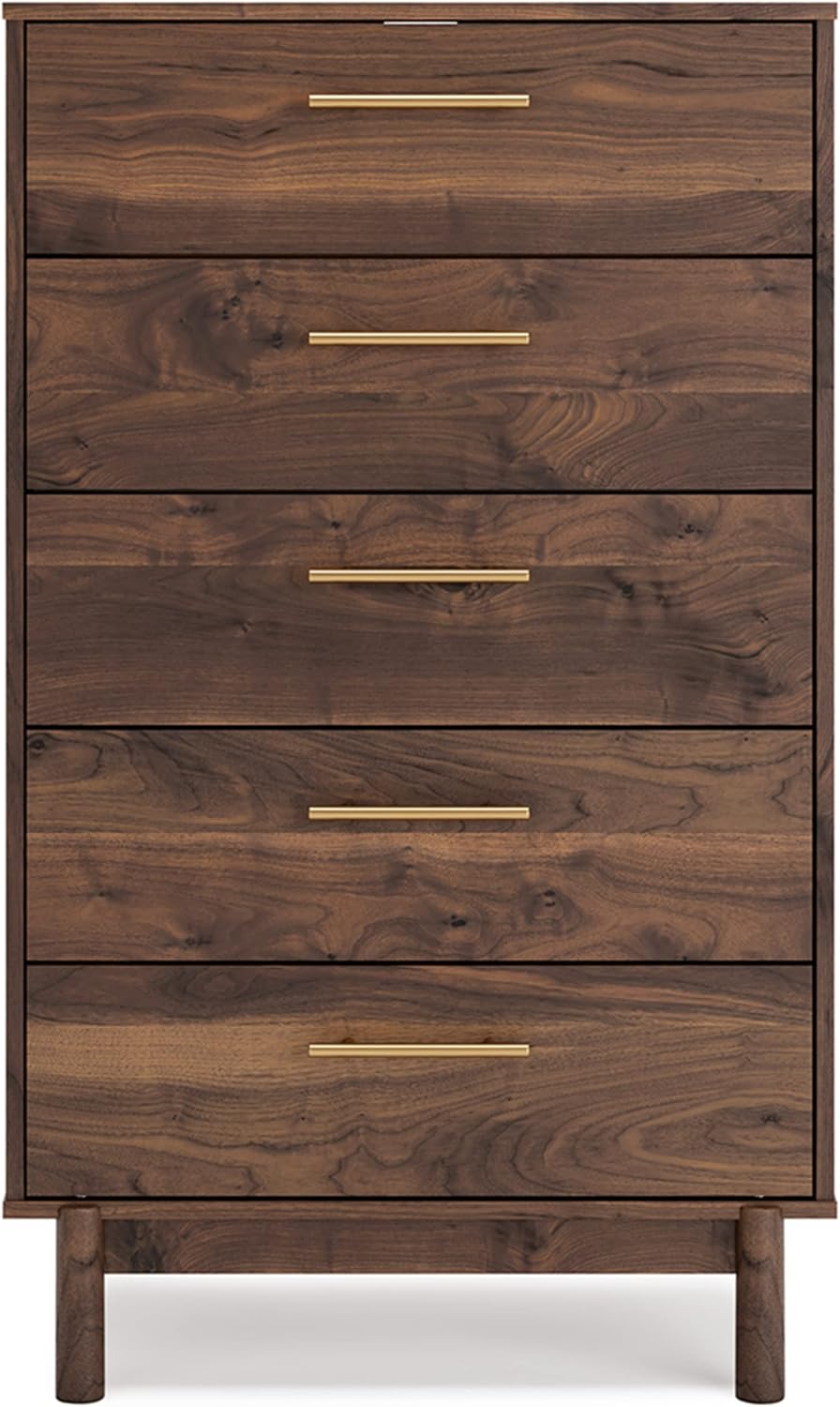 Signature Design by Ashley Calverson Contemporary 5 Drawer Chest of Smooth-Gliding Drawers and Safety Stop, Dark Brown