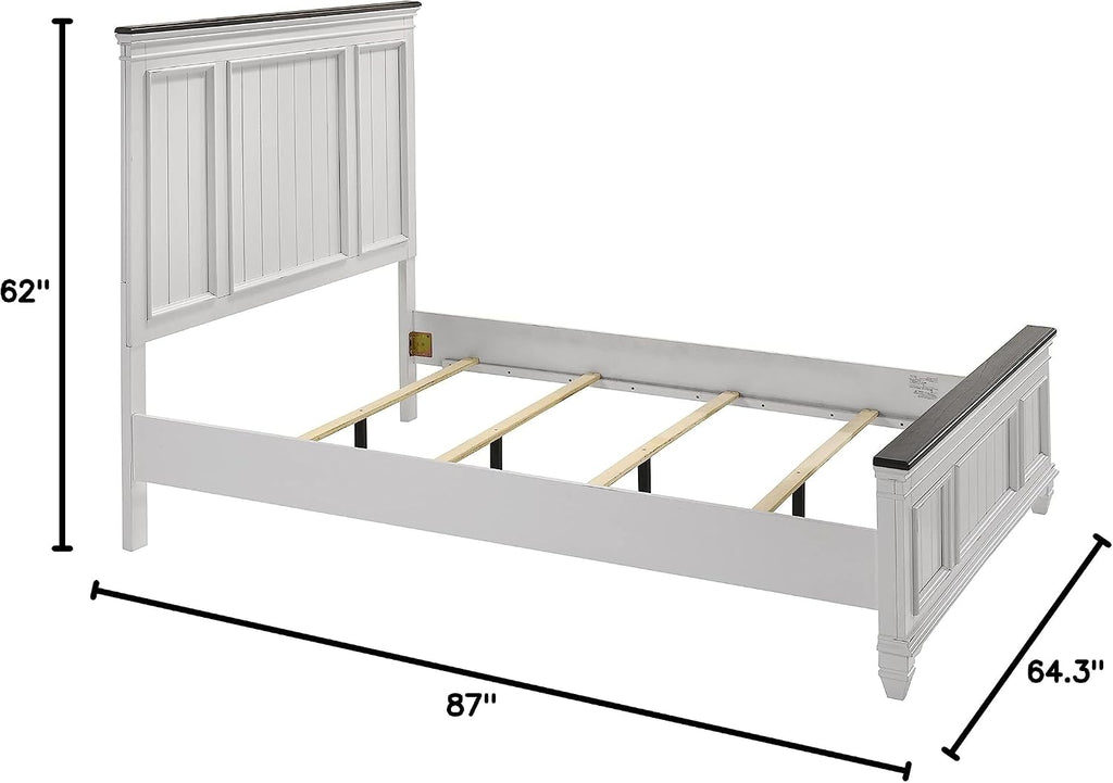 Clelane Shiplap Wood Panel Bed, Weathered White and Dark Gray