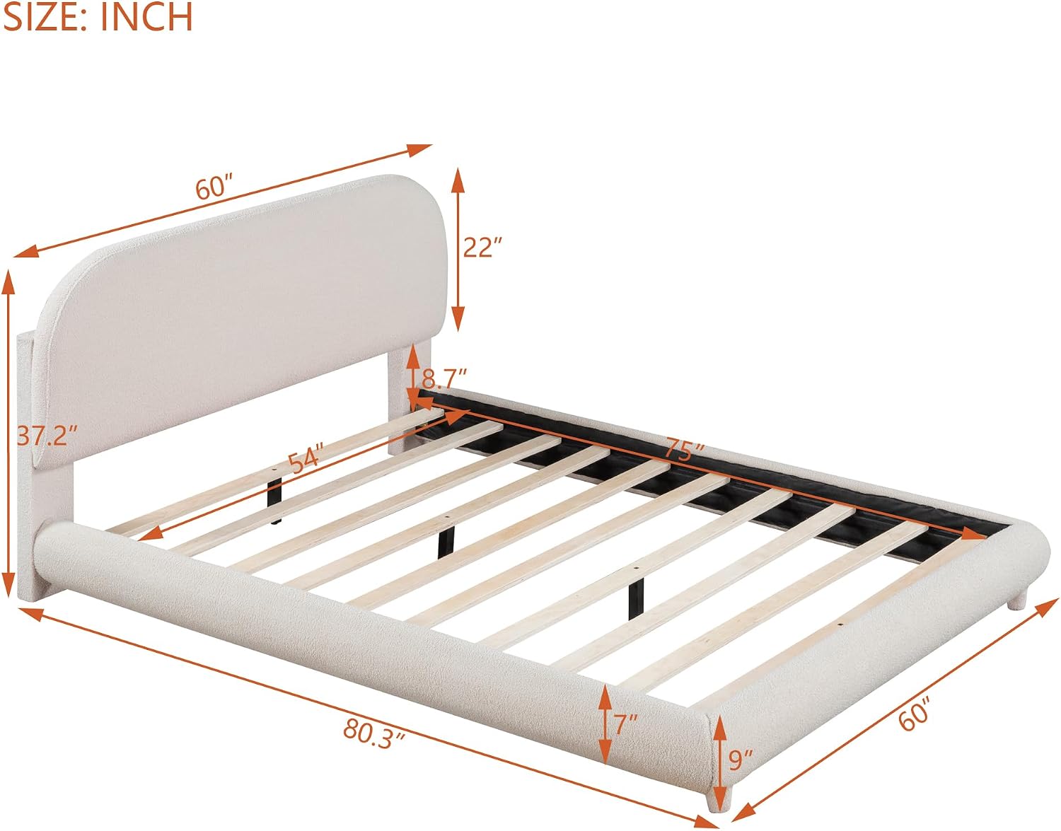 KLMM Teddy Fleece Full Size Upholstered Platform Bed with Thick Fabric, Solid Frame and Stylish Curve-Shaped Design,for Kids Teens Adults Bedroom (Beige@Teddy Fleece/, Full)
