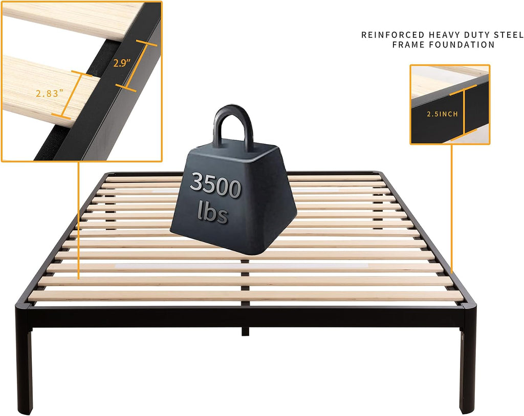 MAF 14 Inch King Platform Bed Frames with Wooden Slats, Black 3500 Lbs Heavy Duty Metal Bed Frame with Anti-Collision Round Legs, No Box Spring Needed, Easy Assembly