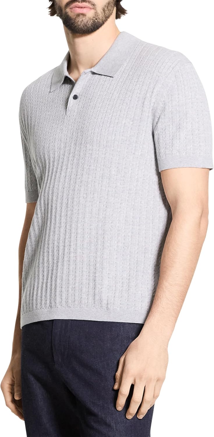 Theory Men's Short Sleeve Cable Polo in Eco Breach