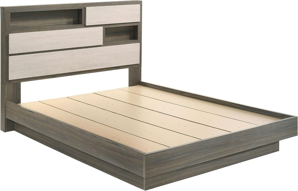 Coaster Home Furnishings Fenwick Contemporary 5-Piece Bedroom Set Queen Size Bookcase Bed Frame 48-inch Headboard Grey Oak/Almond 224981Q-S5