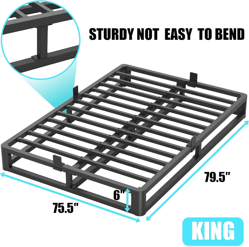 Firpeesy 6 Inch King Bed Frame with Round Corner, Heavy Duty 3500 LBS Steel Slats Support with Mattress Slide Stopper, No Box Spring Needed, Noise Free, Easy Assembly