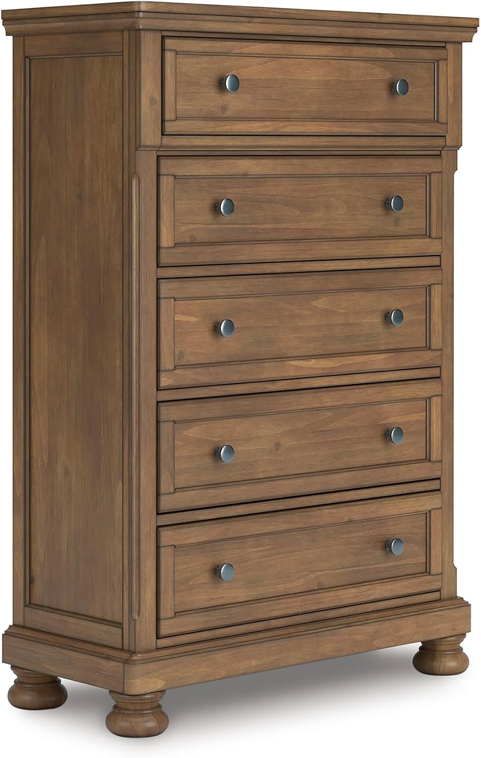 Signature Design by Ashley Glarrison Farmhouse 5-Drawer Chest with Felt-Lined Top Drawer and Easy Glide for Bedroom, Light Brown