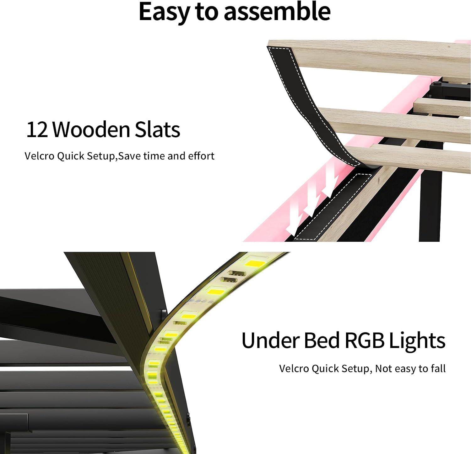 HAUOMS Full Size Bed Frames with Storage Headboard,Power Outlet, Modern Velvet Upholstered Platform Bed LED Bed Frame with 5 Storage Shelves, No Box Spring Needed, Pink