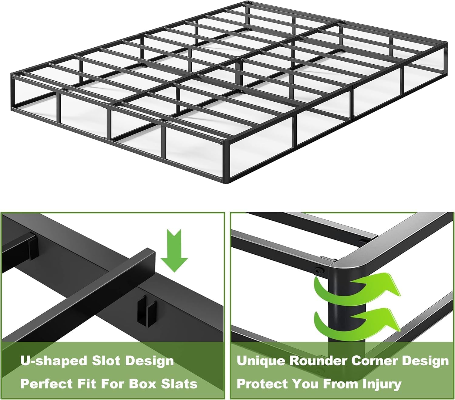 King Box Spring 5 Inch Low Profile Heavy Duty Metal | Easy Clean Fabric, Non-Slip, Noise Free, Easy Assembly, U.S. Standard