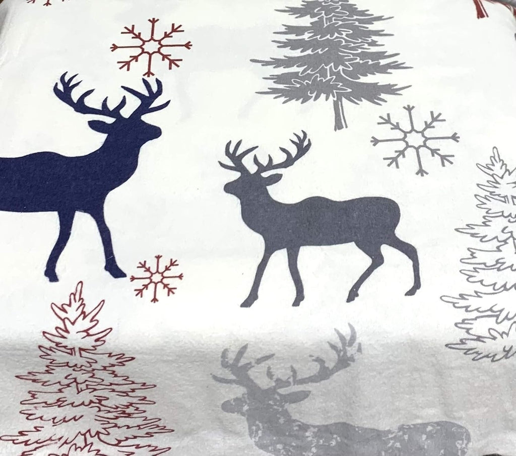 Royal Tradition Heavyweight Flannel, 100-Percent Cotton Top Split King 4PC Sheets Set for Adjustable Beds, Christmas Deer Print, 170 GSM
