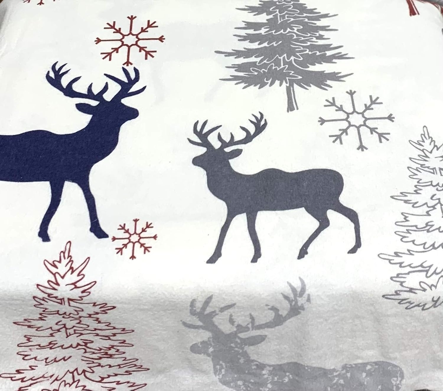Royal Tradition Heavyweight Flannel, 100-Percent Cotton Top Split King 4PC Sheets Set for Adjustable Beds, Christmas Deer Print, 170 GSM
