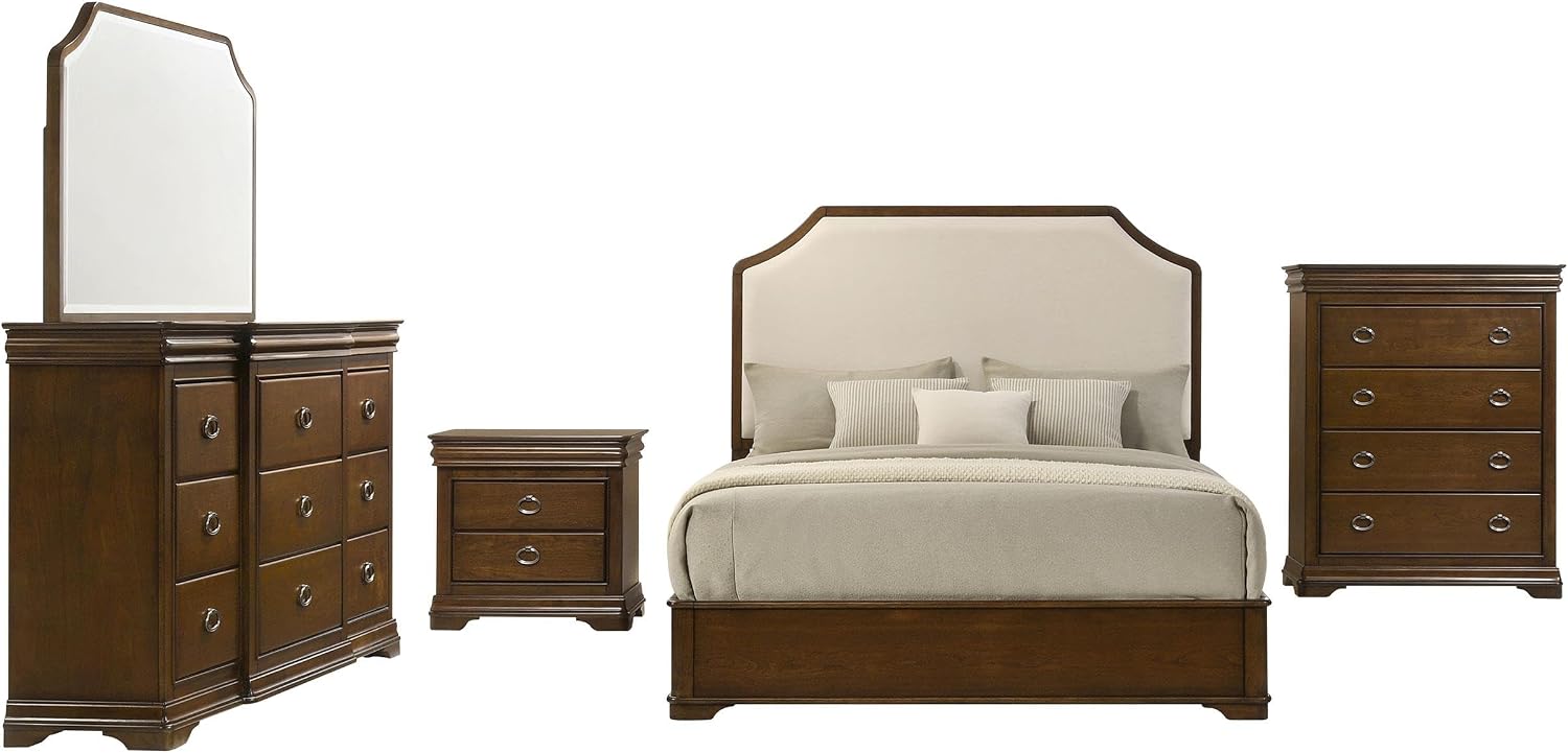 Coaster Home Furnishings - Garland - 5-Piece Bedroom Set with Wood Grain Detail, Cutaway Corners, Padded Headboard and Dual USB Ports - Bedroom - Queen Size - Brown Cherry - 205301Q-S5