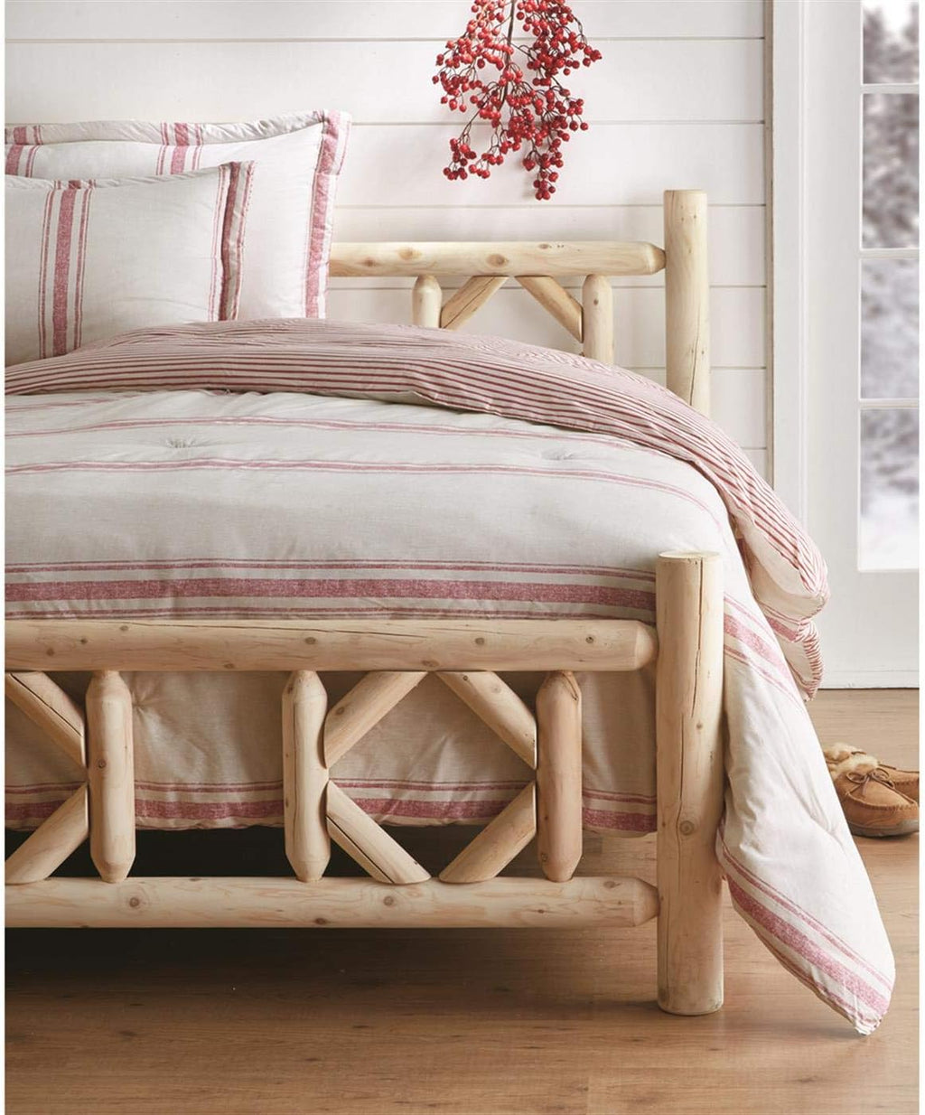 CASTLECREEK Log Bed Frame, Wood Queen Bed Frame with Headboard