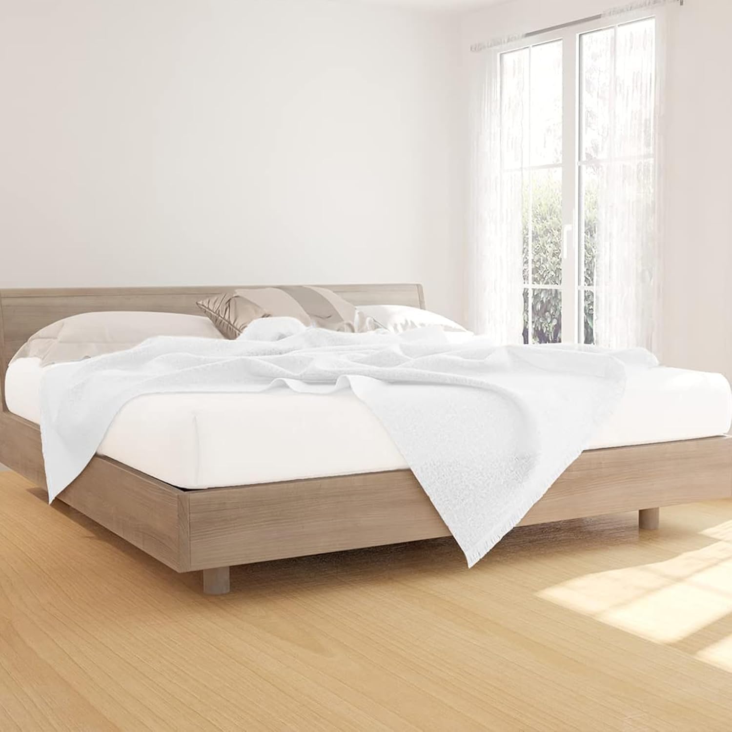 GOLD TEXTILES Full White Fitted Sheets Pack of 12 (54x80+12 Inches) Polycotton T200, Percale Weave - Economy Bed Sheet for Home Bedding, Hospital, Easy Care, Soft Feel (12, Full T-200 Fitted Sheet)
