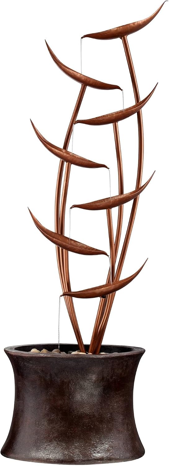 Ashton Tiered Copper Leaves 41' High Large Modern Indoor Outdoor Cottage Core Decor Resin Floor Fountain Standing Waterfall Cascading Water Feature for Outside Garden Patio Yard - John Timberland