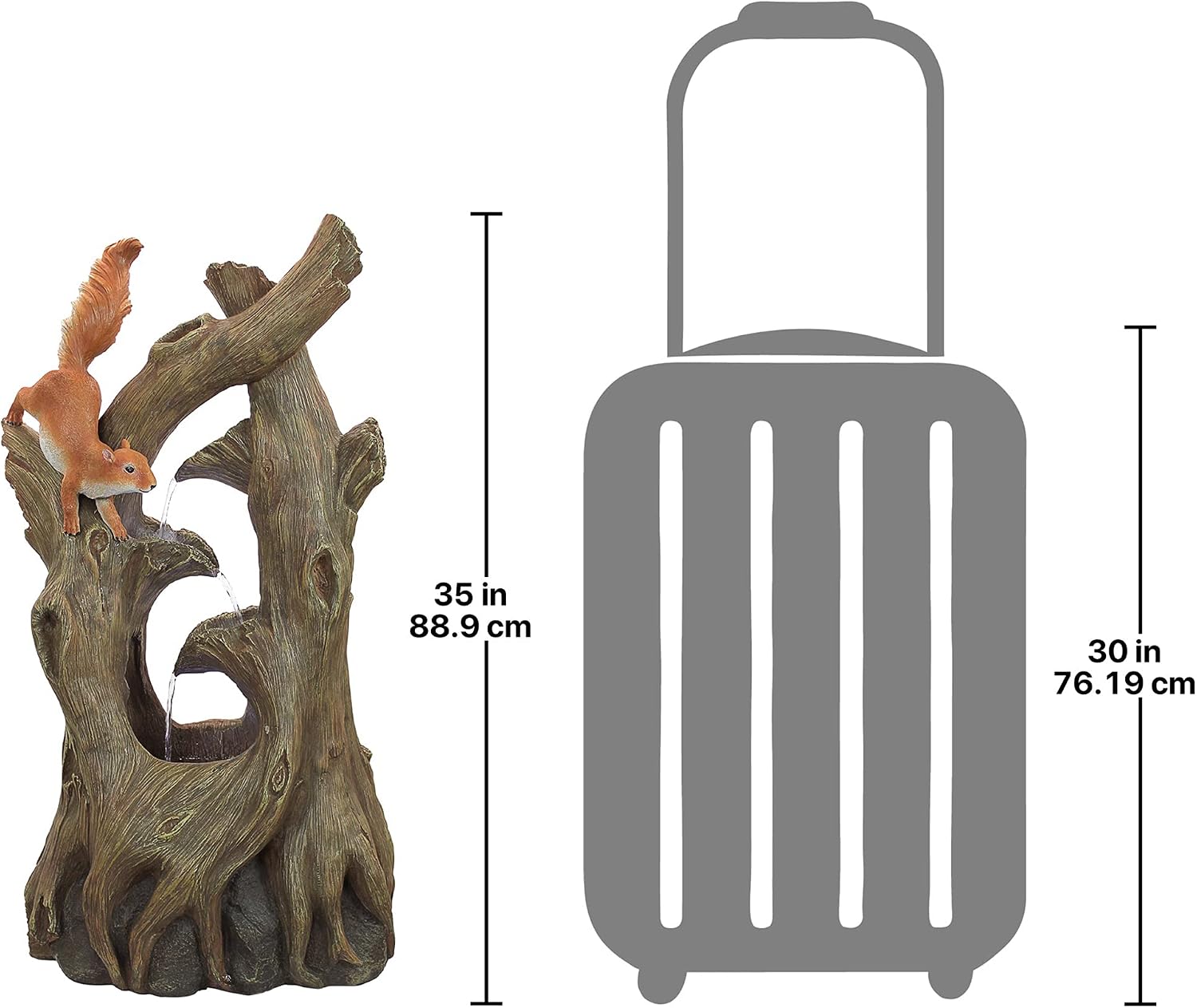 Water Fountain with LED Light - Nearly 3 Foot Tall Tree Squirrel Garden Decor Fountain - Outdoor Water Feature