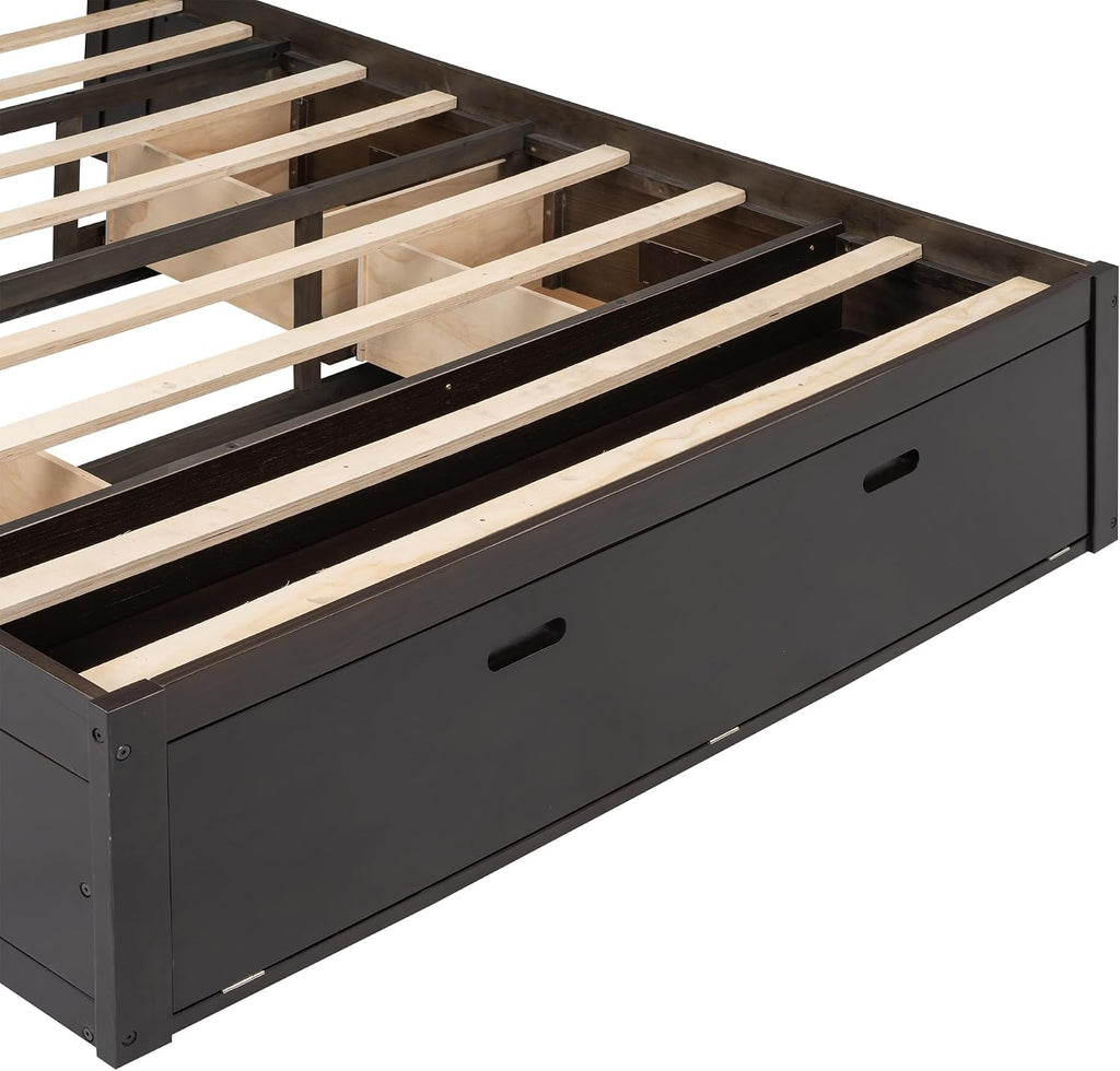 Harper & Bright Designs Queen Size Bed with Storage Upholstery Headboard, Shoe Rack and 4 Drawers, Wood Platform Bed Frame for Kids Teens Adults (Espresso)