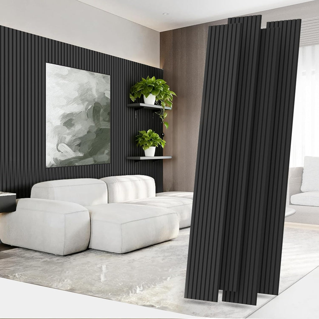 RITOLLO 4 Pack Wood Panels for Wall, 92.5'×12.6' Wood Slat Acoustic Panels for Wall, Soundproof Panels, 3D Fluted Panels for Interior Wall Decor (Black)